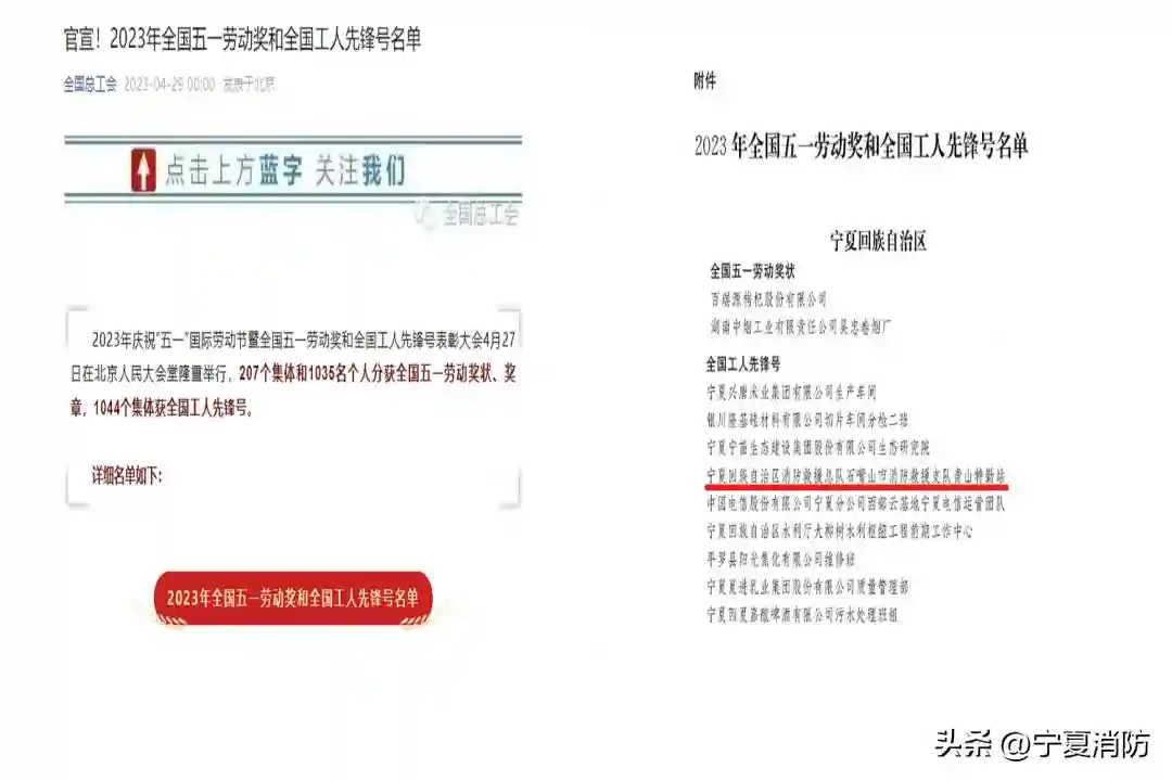 向劳动者致敬 | 宁夏消防救援队伍1个集体和2名个人荣获“五一”表彰